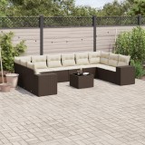 VidaXL Set canapele de grădină cu perne, 11 piese, maro, poliratan 3223082