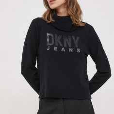 Dkny pulover femei, culoarea negru, light, cu guler