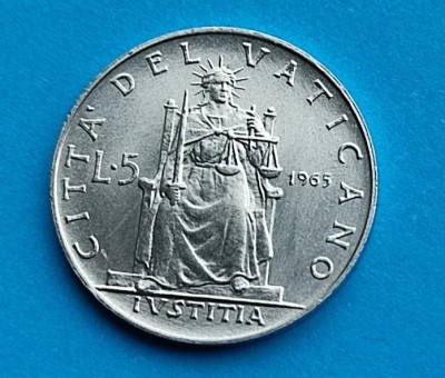 5 Lire 1965 Vatican -UNC-RAR foto