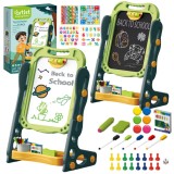 Cumpara ieftin Tabla de desenat multifunctionala cu doua fete si 2 jocuri de societate incluse WePro Store, partea magnetica pentru cifre si litere si cea neagra pen