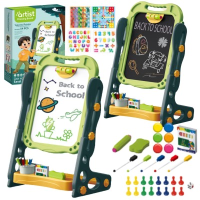 Tabla de desenat multifunctionala cu doua fete si 2 jocuri de societate incluse WePro Store, partea magnetica pentru cifre si litere si cea neagra pen foto