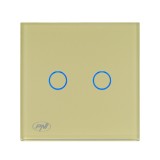 Intrerupator Dublu Touch PNI SH202G Auriu Sticla ABS Indicator LED