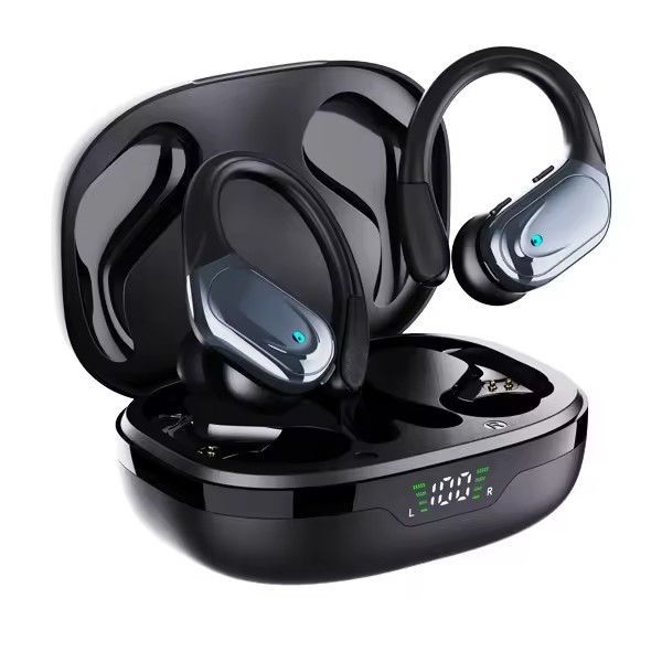 Casti wireless ZYTEQ&reg; Bluetooth 5.3, reducere activa zgomot, microfon, afisaj digital, incarcare wireless, rezistente la apa, anti-cadere, negre