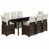 Cumpara ieftin Set bistro de gradina cu perne, 9 piese, maro, poliratan