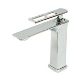 Baterie lavoar baie inalta patrata, monocomanda, crom lucios, cu furtunuri