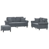 Cumpara ieftin Set canapea cu perne, 3 piese, gri inchis, catifea