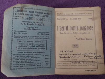 TRECUTUL NOSTRU ROMANESC-Scurt Manual de istorie Nationala,1934,prof.IOAN LUPAS foto