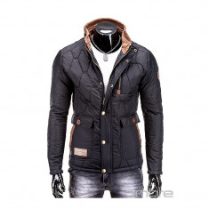 Jacheta pentru barbati, negru, cu guler, slim fit, pe corp, buzunare laterale - C125 foto