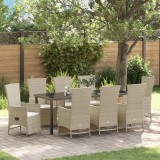 vidaXL Set de scaune grădină reclinabile cu pernă 9 pcs Bej Crem