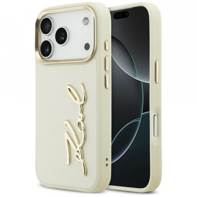 Husa pentru Apple iPhone 17 Pro, Karl Lagerfeld, Script Logo, Bej foto