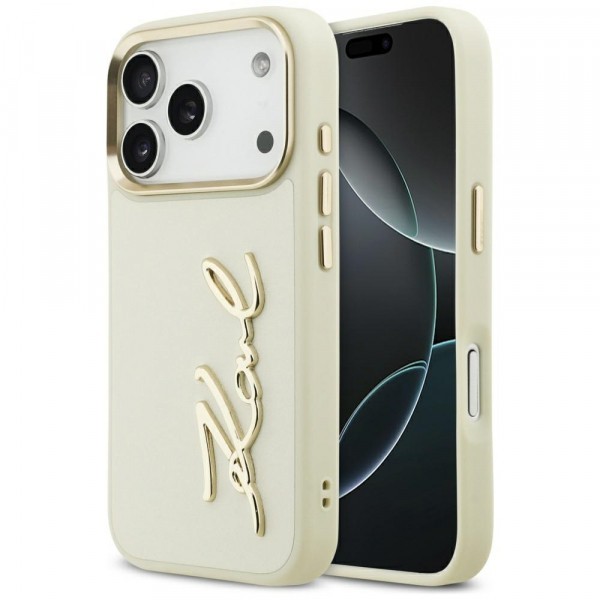 Husa pentru Apple iPhone 17 Pro, Karl Lagerfeld, Script Logo, Bej