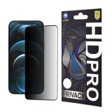 Folie de protectie Ecran Privacy Lito HD Pro pentru Apple iPhone 12 Pro Max, Sticla Securizata, Full Glue