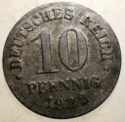 1.452 GERMANIA 10 PFENNIG 1922 ZINC foto