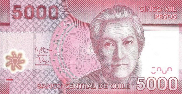 Bancnota Chile 5.000 Pesos 2014 - P163e UNC ( polimer - vezi descriere )