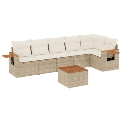 Set canapele de gradina, 7 piese, cu perne, bej, poliratan foto