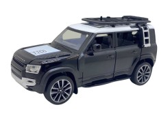 Macheta auto Land Rover Defender neagra replica deschide usi, capota, portbagaj cu sunete si lumini 1:32