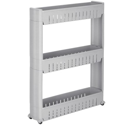 Sistem rafturi de depozitare cu roti pentru bucatarie sau baie cu 3 polite, 54x13x70cm, gri Household NewTrend foto