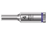 Cheie tubulară HEX Wera 4mm 1/4 inch, 50mm lungime, 6-puncte, otel crom-vanadium