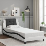 VidaXL Cadru de pat cu tăblie, alb și negru, 90x200 cm piele ecologică