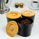 Recipiente pentru depozitat cafea, ceai, zahar, inox-bambus, negru, 3 piese, Klausberg