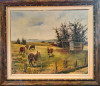 Michel MOUGIN-"Peisaj cu cai", pictură pe pânză, Peisaje, Ulei, Realism