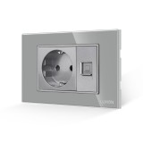 Cumpara ieftin Priza Schuko + Priza Internet cu Rama din Sticla LUXION, Standard Italian, 3M