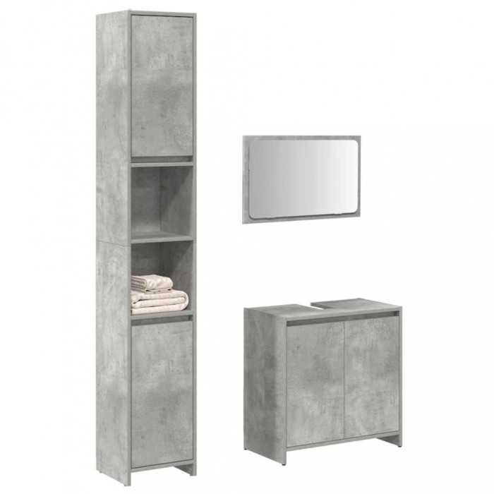 vidaXL Set mobilier de baie, 3 piese, gri beton, lemn compozit 3324853
