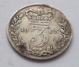 371. Moneda Marea Britanie 3 pence 1885 ((Queen Victoria Young Head)(argint 0.925)
