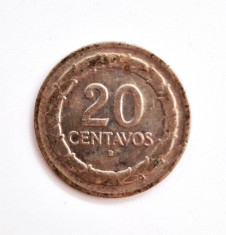 moneda argint _ Columbia 20 centavos 1947 ( B ) _ km # 208 _ AG .500 foto