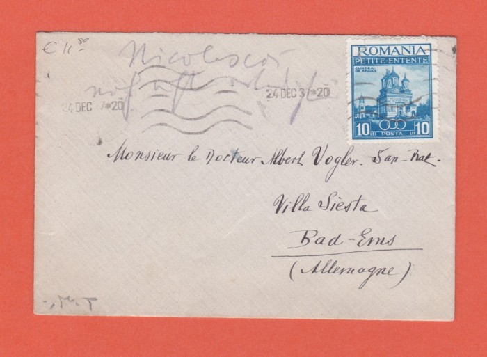 AMS @ - PLIC ROMANIA 1937, CIRCULAT GERMANIA, FRANCATURA SIMPLA