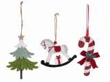 Cumpara ieftin Set 3 ornamente brad Craciun textil multicolor cm 11 x 16,5 H