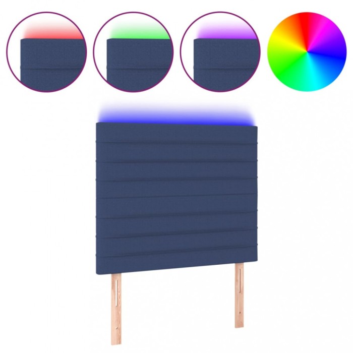 Tablie de pat cu LED, albastru, 100x5x118/128 cm, textil