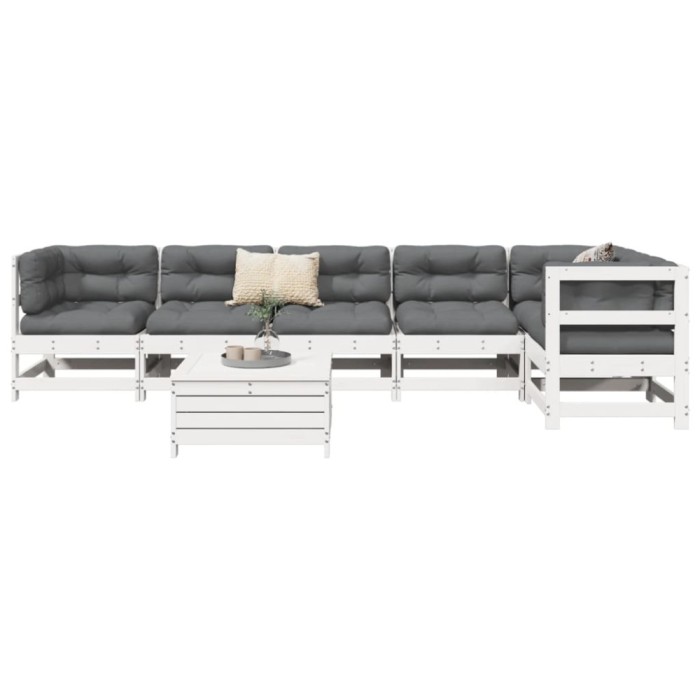 Gossi set canapea de gradina, 7 piese, alb, lemn masiv de pin