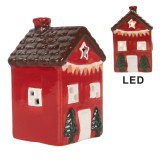 Cumpara ieftin Casuta Craciun ceramica multicolora cu led 6x6x10 cm