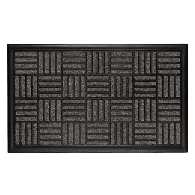 Covoras usa intrare, model in relief, din cauciuc si mocheta, 75x45 cm, negru cu gri