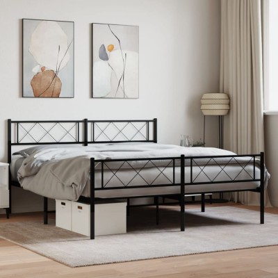 vidaXL Cadru pat fără saltea, cu tăblie picioare negru 160x200cm metal 372298 foto