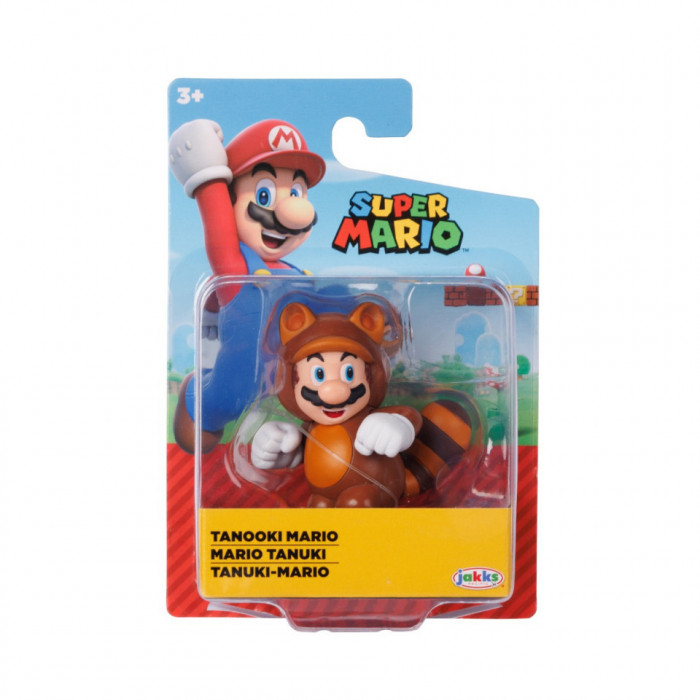 Nintendo Mario - Figurina articulata, 6 cm, Tanooki Mario, S43