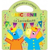 Unicornii - La aniversare (Coloreaza si lipeste)