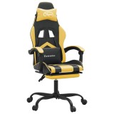 Cumpara ieftin Scaun de gaming cu suport picioare negru/auriu, piele ecologica