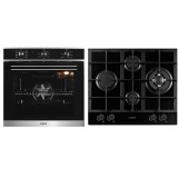 Pachet incorporabil Samus Cuptor incorporabil SC628GX9, 75 L, 9 functii si Plita incorporabila PSG-64SG2, 4 arzatoare pe gaz, gratar din fonta, sticla