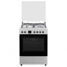 Aragaz Samus SM663AENS INOX, Gaz, 4 arzatoare, 1 arzator WOK, aprindere electrica, timer digital, capac de sticla, inox