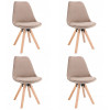 Set 4 scaune bucatarie/living, Jumi, saida, catifea, lemn, bej si natur, 49x52x83 cm