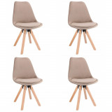 Set 4 scaune bucatarie/living, Jumi, saida, catifea, lemn, bej si natur, 49x52x83 cm