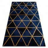 Exclusiv EMERALD covor 1020 glamour, stilat, marmură, triunghiurile albastru inchis / aur, 200x290 cm