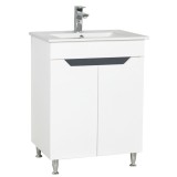 Baza si lavoar ceramic GN0561, mobilier baie stativ 50 cm, front MDF, 2 usi, 2 rafturi, picioare cromate reglabile, alb antracit