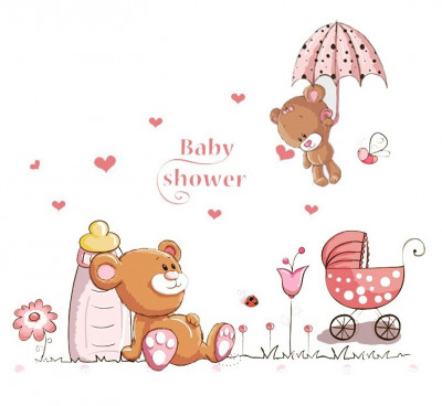 Sticker decorativ, Ursuleti, Baby shower, 77 cm, 712STK foto