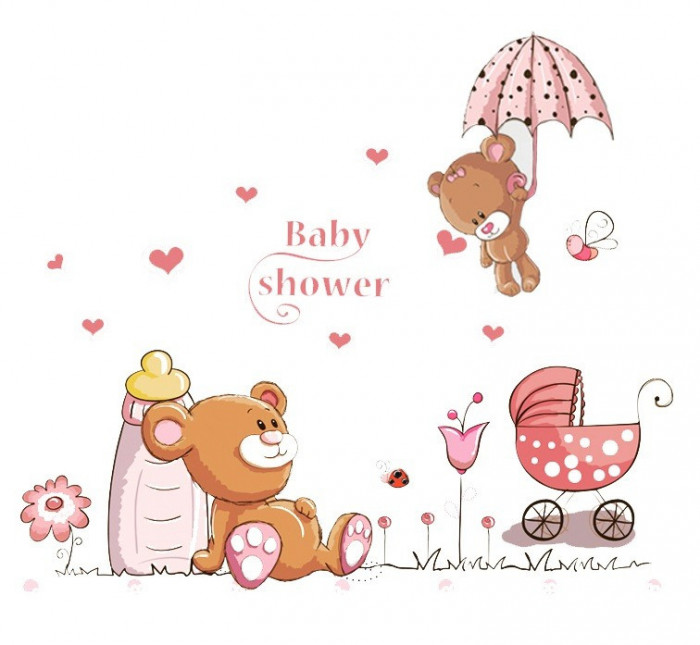 Sticker decorativ, Ursuleti, Baby shower, 77 cm, 712STK