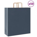 Saci hartie vidaXL albastri 45x17x48 cm, 50 buc, manere, 10kg, kraft, cadou, cumparaturi