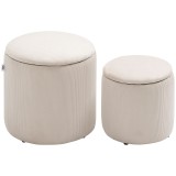 HOMCOM Set de 2 Pouf-uri pentru Depozitare Salvaspazio Rotunde și &Icirc;mbunătățite din Catifea cu Nervuri, Alb | Aosom Romania