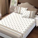 Husa de pat din finet cu elastic 160x200 cm + 2 fete perna, Buline crem